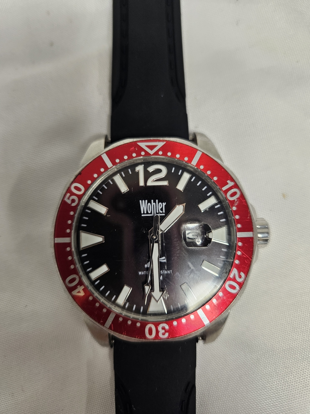 Men's Black Dial Watch with Red Bezel